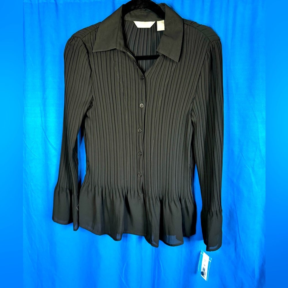 Investments Black Pleated Blouse Size 14